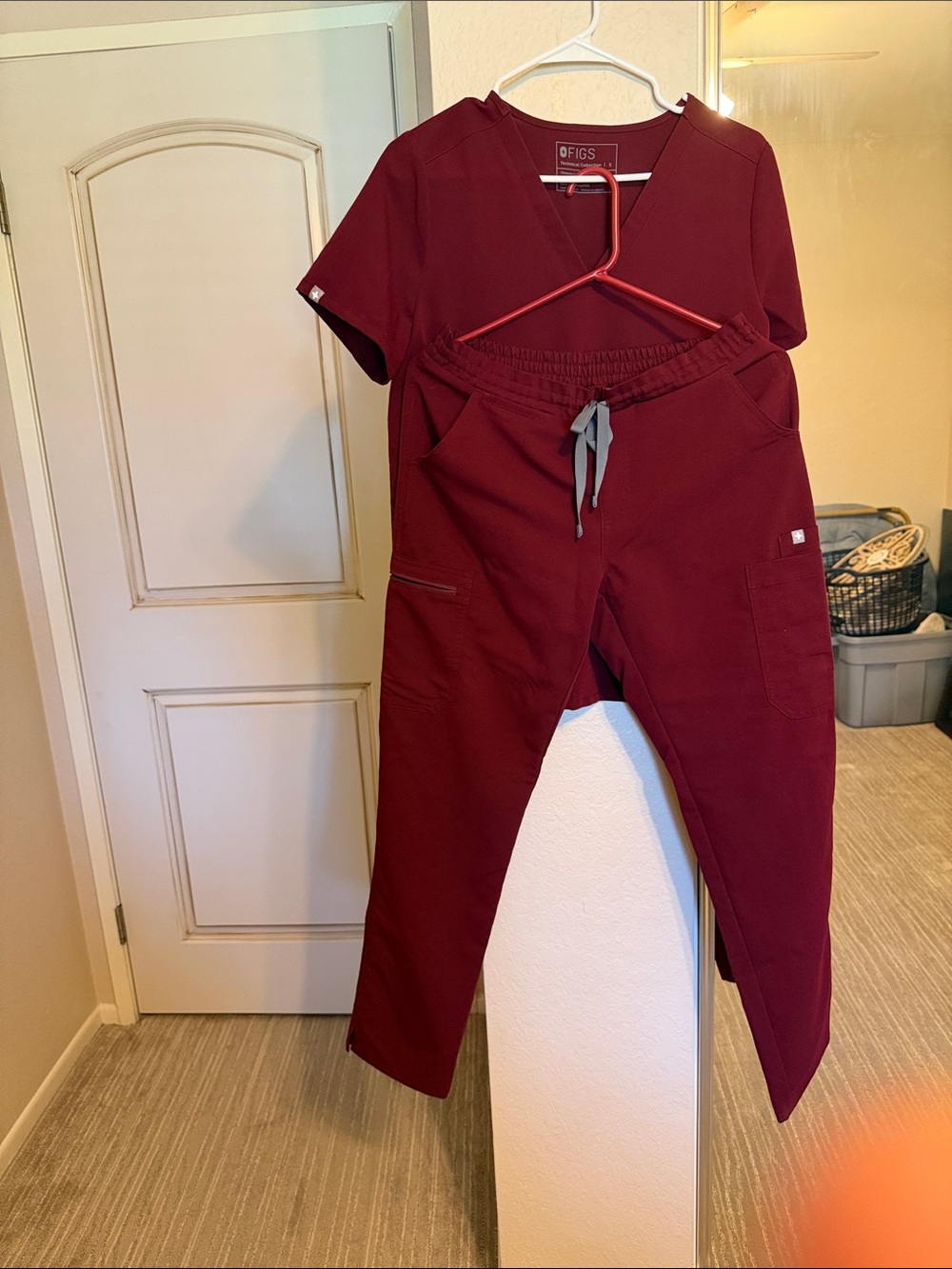 Figs Women's Wine Red V-Neck Top and Jogger Scrub Set